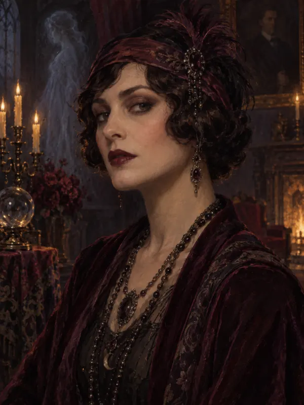Miss Seraphina Vale, a spiritualist medium, by candlelight